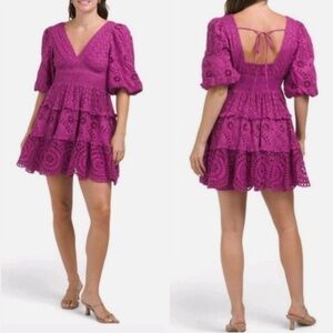 Cynthia Rowley Fit & Flare Mini Dress Women's Purple Eyelet Dress Size 4
